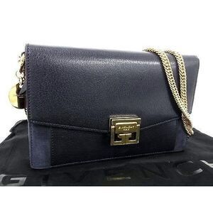 GIVENCHY Leather Chain Crossbody Shoulder Bag Navy Blue